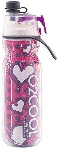 Mist 'N Sip Misting Water Bottle 2-in-1 Mist And Sip Function With No Leak Pull Top Spout (Hearts)