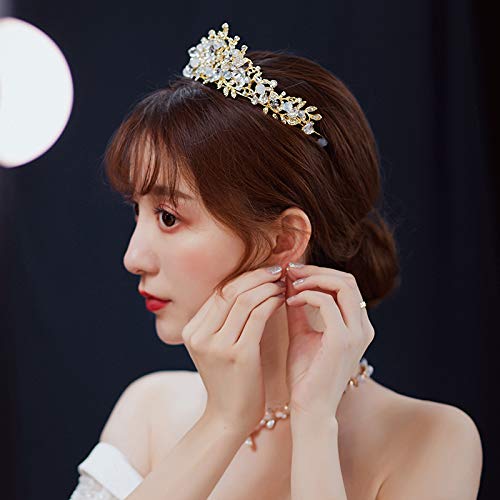 Baroque Beads Handmade Crystal Bridal Crown Tiaras Gold Diadem Tiaras for Women Bride Wedding Hair Accessories