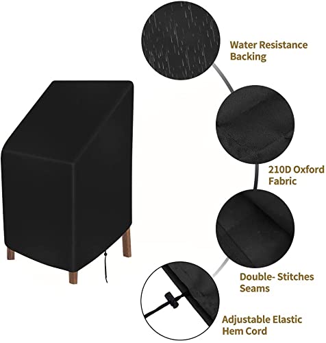 Patio Chair Covers,Stackable Patio Home Chair Cover,Durable/Waterproof/Dustproof Furniture Cover with Adjustable Hem Cord for Easy Fitting,Large Outdoor Stacking Chairs Cover 25 L x 25 W x 47 H