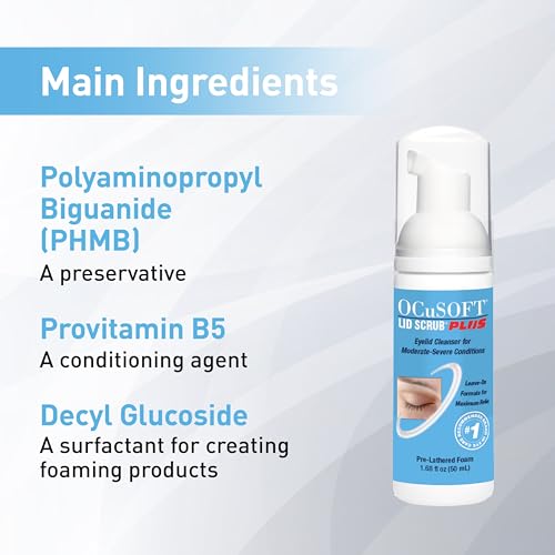 Lid Scrub PLUS Foam- Moderate to Severe Eyelid Conditions - Instant Foaming Eyelid & Eyelash Cleanser - Extra Strength Daily Eyelid Cleanser to Remove Oil, Dirt, Pollen & Eye Makeup-1.68 fl oz