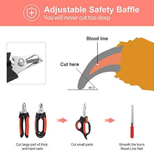 Dog Nail Clippers Trimmer Set, Quick Safety Guard to Avoid Over-Cutting, Stainless Steel Razor Sharp Blades, Sturdy Non-Slip Handles, Storage Case and Nail File, Professional Pet Grooming