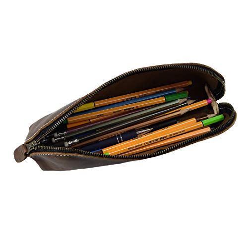 Hide & Drink, Durable Leather Makeup Pouch, Cosmetics Case, Pencil & Pen Bag, Travel Essentials, Cable & Phone Purse, Handmade Includes 101 Year Warranty :: Bourbon Brown