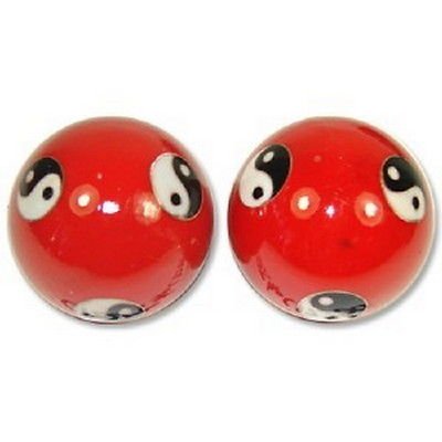 , Set of 2 Chinese Baoding Balls Hand Exercise Therapy Balls Stress Reliefe Balls, (Red)