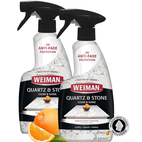 Quartz Countertop Cleaner and Polish (2 Pack w/Micro Towel) Clean and Shine Your Quartz Countertops Islands and Stone Surfaces with Ultra Violet Protection