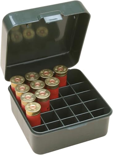 S25D-11 Shotshell box, 25 Round, Flip Top, Mechanical hinge, USA Made, Forest Green