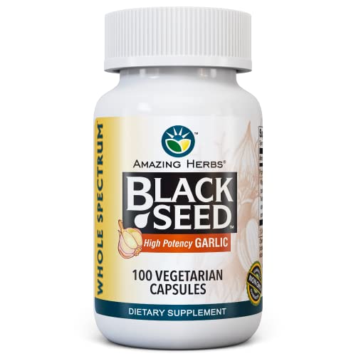 Whole Spectrum Black Seed & High Potency Garlic, Vegetarian Capsules - Gluten-Free, Non-GMO, Vegan, Supports Immune System, Lung Function, & Cardiovascular Health - 100 Count