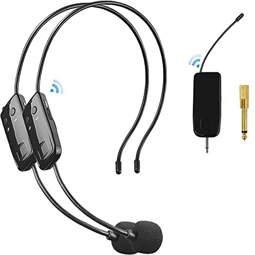 2.4G Wireless Microphone System for Two People, 165 ft Long Range, Stable Transmission, Portable Headset Microphone for Voice Amplifier, PA System, Teacher, Fitness Instructor, Outdoor