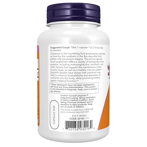 Supplements, Colostrum 500 mg, Naturally occurring Immunoglobulins and Lactoferrin, 120 Veg Capsules