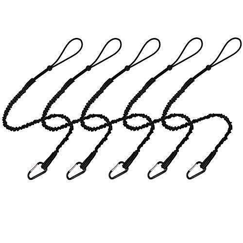 Tool Lanyard, 5 Pack Safety Tool Leash, Retractable Bungee Cord with Aluminum Lock Carabiner and Adjustable Loop End, Maximum Weight Limit 13.6KG / 30lb, Fall Restraint with Shock Cord Stopper