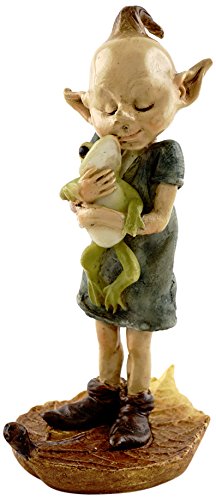 Miniature Fairy Garden and Terrarium Statue, Garden Pixie Elf Hugging Frog