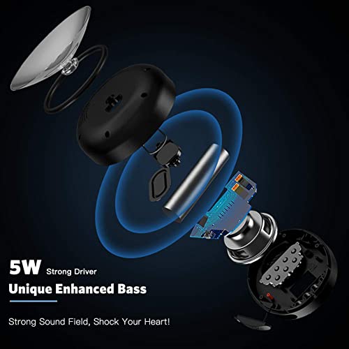 Shower Radio Speaker with Bluetooth 5.0, Waterproof Wireless Bathroom FM with Suction Cup 12H Long Playback Time, Lanyard, LCD Screen Display, Handsfree Calling, Storage Card Playback Black