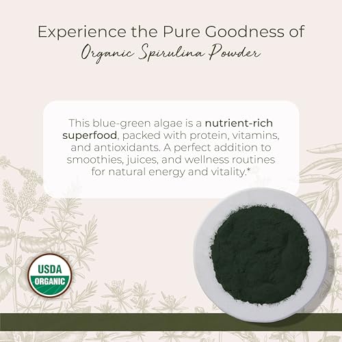 Spirulina Powder Organic - Dried Blue Green Algae Superfood, Source of Protein, Use in Juice & Smoothies, Certified Kosher, Non-GMO - Bulk 1 lb Bag