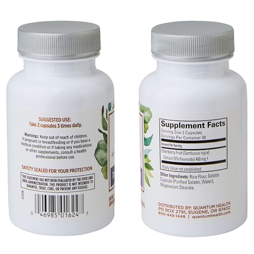 Health Black Elderberry Supplement Sambucus Nigra Extract 400mg Daily Immune Support & Wellness Boost of Powerful Antioxidants for Women & Men - 60 Capsules