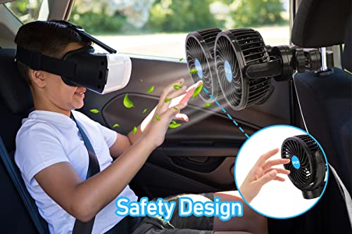 Car Fan, Cool Gadgets 12v Fan for Rear Seat Passenger Portable 4'' Headrest 360° Rotatable Backseat Cooling Air with Stepless Speed Regulation Vehicles, SUV, RV, Boat