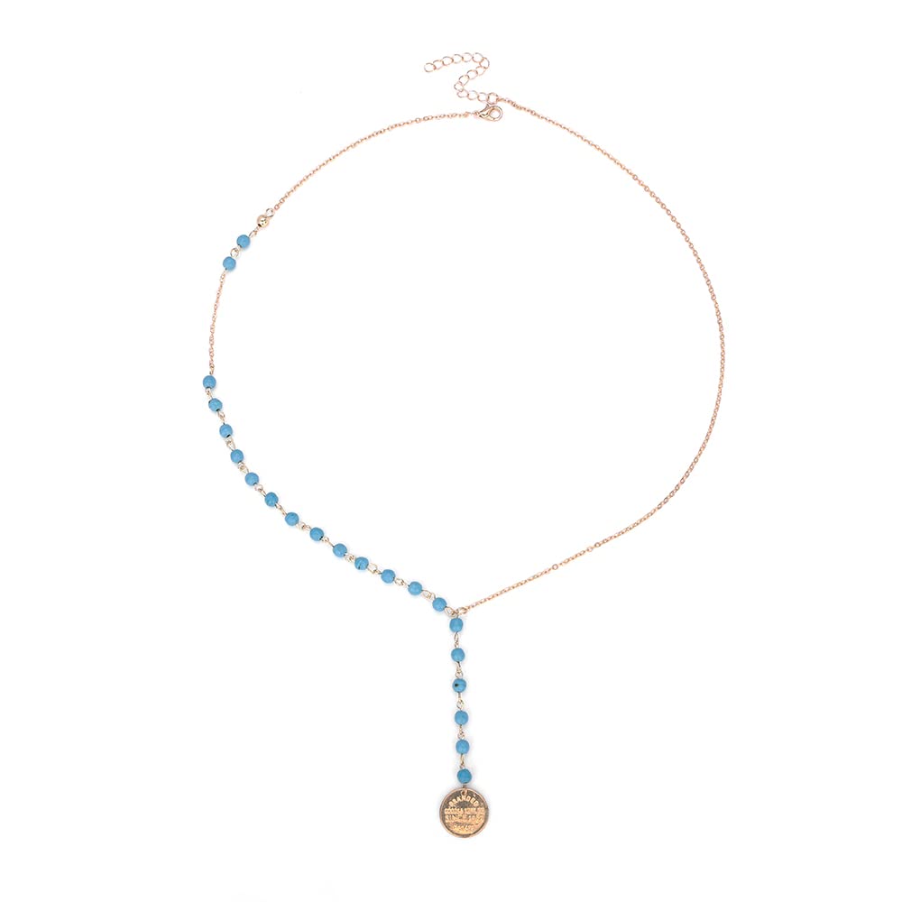 Sexy Long Chain Turquoise Necklace with Coin Pendant for Women and Teen Girls Back to school Party,Prom,Summer Beach