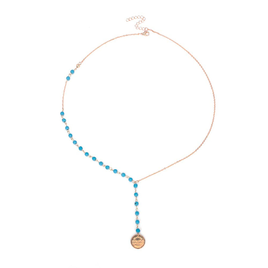 Sexy Long Chain Turquoise Necklace with Coin Pendant for Women and Teen Girls Back to school Party,Prom,Summer Beach
