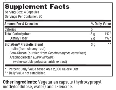 Biotagen - Prebiotic Inulin, Beta-Glucan & Arabinogalactan to Support Gut Microbiota (120 Capsules)