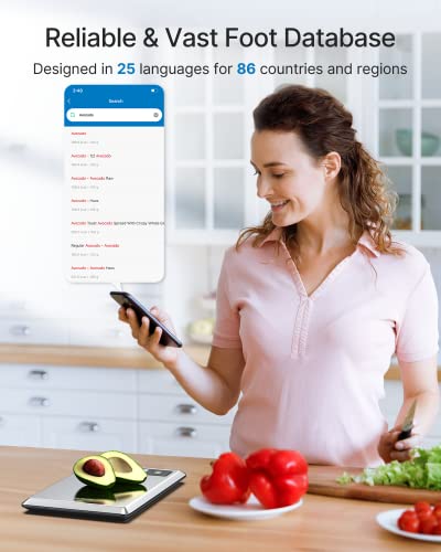 Smart Food Kitchen Scale, Food Weight Scale with Nutritional Calculator, Digital Food Scale Grams and Ounces for Weight Loss, Calorie, Macro and Cooking, Stainless Steel