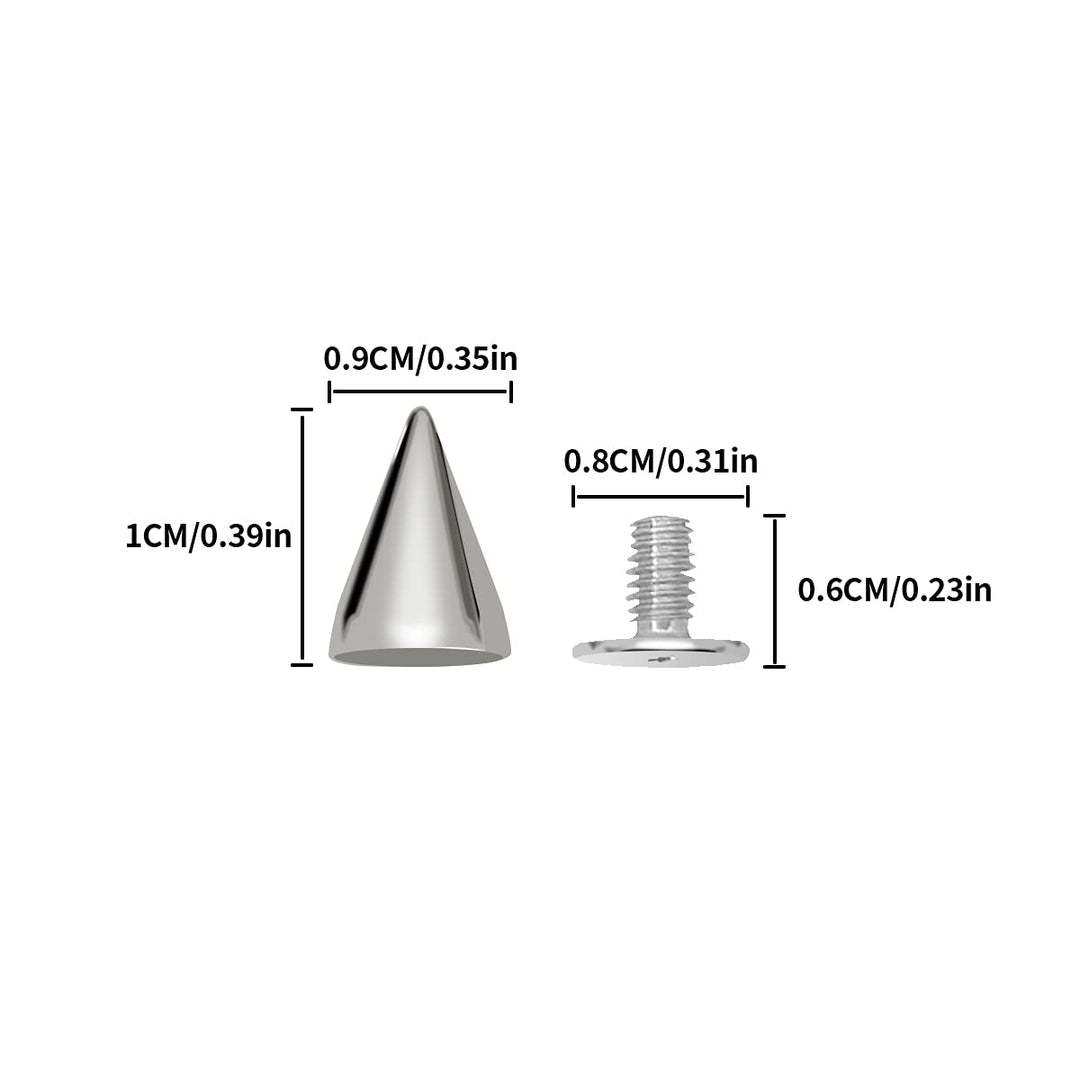100 Pairs Cone Spikes Screwback Studs, Cone Silver Studs and Spikes Punk, DIY Leather Craft Cool Rivets Punk(7X10mm)