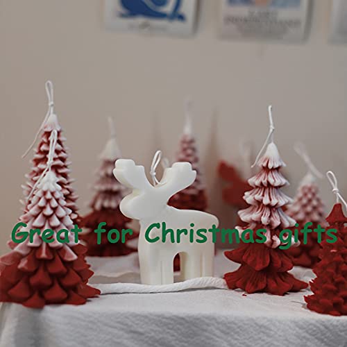 Christmas Elk Deer Silicone Candle Molds Soap Mold with Woolen Thread and 8 Pcs Bells, DIY Xmas Theme Resin Mould for Home Party Decoration, Handmade Soap Bath Bomb Lotion Bar Chocolate Jello