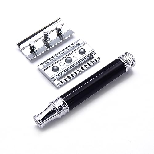DE86 Classic Double Edge Manual Eco-Friendly and Reusable Safety Razor for Men and Women for Shaving Cream or Soap Fits All DE Razor Blades (Imitation Ebony)