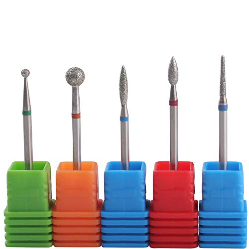 Diamond Cuticle Nail Drill Bits,5pcs Russian Manicure Drill Bits(Ball/Flame/Needle),3/32 Shank Cuticle Remover Bit Kit