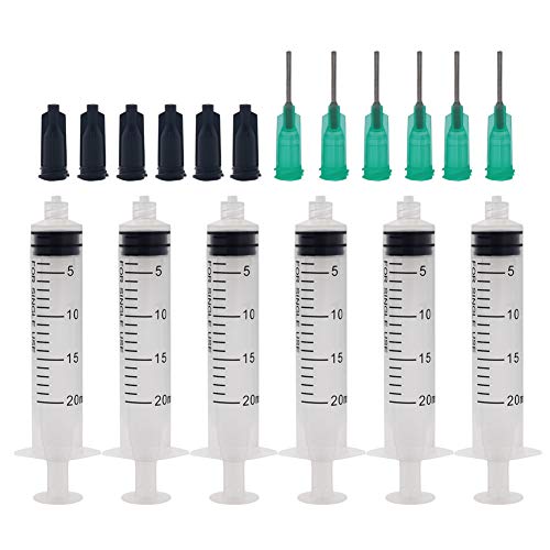 20ml Syringe with 18G 1/2 Inch Blunt Tip Needles, Syringe Caps for Experiments, Industrial Use (12 Pack)