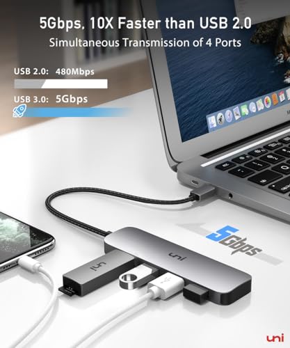 USB C to USB Hub Multiport Adapter, Aluminum 4 Ports USB C Splitter for Laptop, Slim Thunderbolt 3/4 Data USB Hub Compatible for MacBook Pro/Air, iPad Pro, Dell, Chromebook | Keyboard, Mouse, HDD