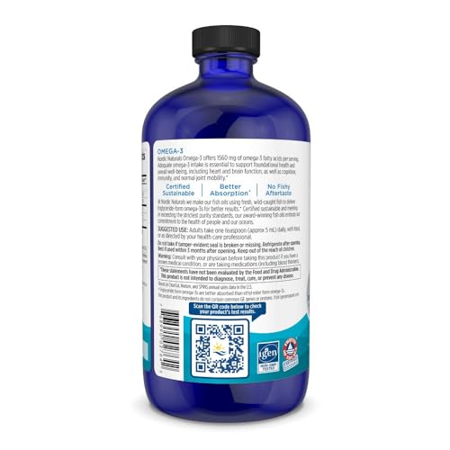 Omega-3, Lemon Flavor - 16 oz - 1560 mg Omega-3 - Fish Oil - EPA & DHA - Immune Support, Brain & Heart Health, Optimal Wellness - Non-GMO - 96 Servings