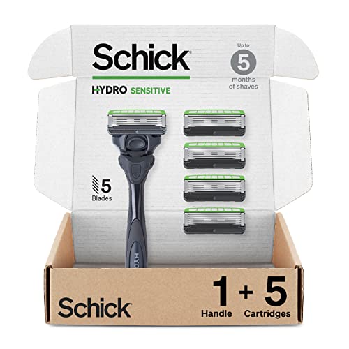 Hydro Sensitive Razor, 1 Razor Handle and 5 Cartridges | Razors for Men Sensitive Skin, 5 Blade Razor Men, Mens Razors for Shaving, Razor Blades for Men, 1 Handle with 5 Razor Blades Refills