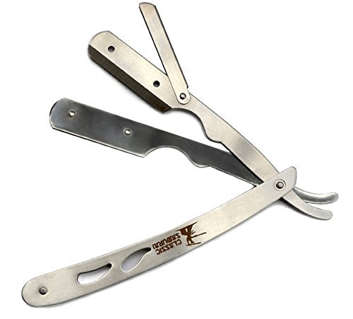 CS-102 Stainless Steel Professional Barber Straight Edge Razor with 100 Lord Single Edge Razor Blades (Silver Metal)