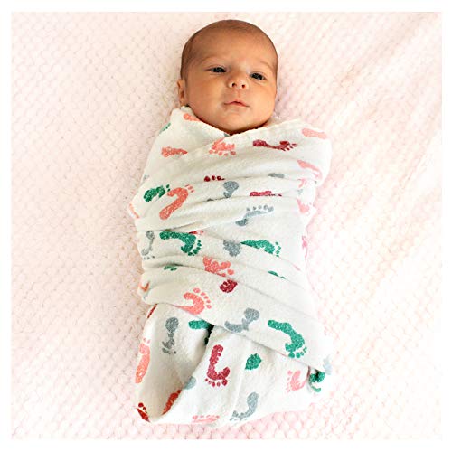 Baby Swaddle Hospital Blanket 3 Pack, Large Nursery Receiving Wrap, Unisex Boy Girl, 100% Soft Cotton Swaddles Newborn for Comforting, Durable Hospital Quality (Baby Feet, 3 Pack)