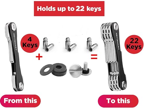 KeySmart Expansion Keychain Set - Key Chain DIY Keychain Kit with 2x 5mm, 2x 8mm & 2x 14mm Screws, 8 Black Spacers & 6 Posts - Smart Keychain Making Kit for KeySmart Original & Rugged Keychains