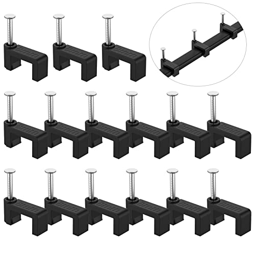 Cable Clips Black - 100 Pieces Ethernet Cable Clips with Steel Nails 8mm Cord Holder for Cat8 Cat7 Cat6 Flat Ethernet Cable - 0.32 inch