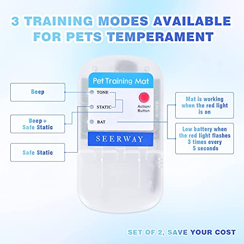 Scat Pet Shock Mat 2 Pieces, Shock Pads for Dogs and Cats Training Indoor, Electric Repellent Mat Keeps Pets Off Couch, Sofa, Countertop, 3 Modes, 2 Pieces Same Size, Battery Operated