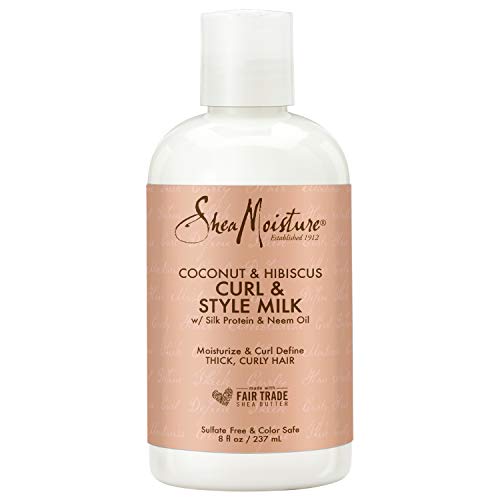 Fair Trade Sulfate Free Coconut Hibiscus Curl & Style Milk with Silk Protein & Neem Oil For Thick, Defined, Curly Hair 8 oz