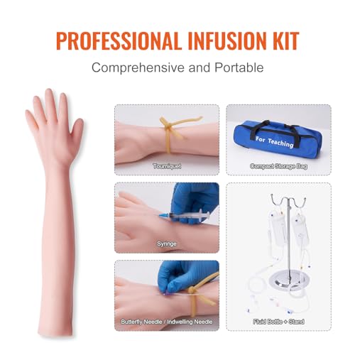 Intravenous Practice Arm Kit Made of PVC Latex Material Phlebotomy Arm with Infusion Stand Practice Arm for Phlebotomy with a Storage Handbag IV Practice Arm Kit for Venipuncture Practice