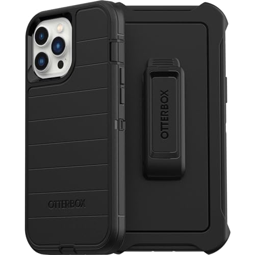 iPhone 13 Pro Max & iPhone 12 Pro Max Defender Series Case - BLACK, rugged & durable, with port protection, includes holster clip kickstand