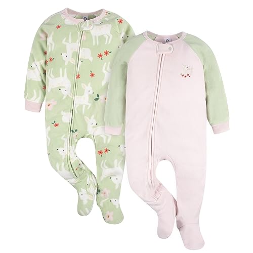 Baby Girls Flame Resistant Fleece Footed Pajamas 2-Pack, Pink Fox, 3-6 Months