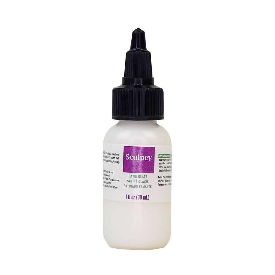 ® Satin Glaze, Non Toxic, 1 fl oz. bottle with precise flow twist cap. Will add a satin finish to your baked polymer oven-bake clay creations!