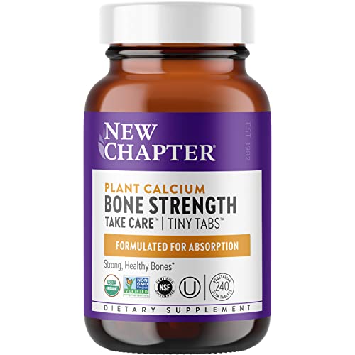 Calcium Supplement - Bone Strength Tiny Tabs Organic Calcium with Magnesium, Vitamin D3+K2, 70+ Trace Minerals for Bone Health, Gluten Free, Easy to Swallow - 240 ct