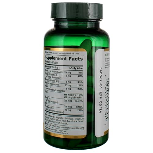 Vitamin B-Complex by Nature's Bounty, Time Released Vitamin Supplement w/ Folic Acid Plus Vitamin C, Supports Energy Metabolism and Nervous System Health, 125 Tablets (Pack of 3)