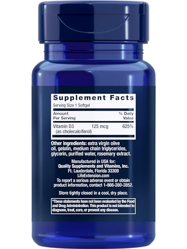 Vitamin D3 125 mcg (5000 IU), Bone Health, Brain Performance, Immune System Support, Gluten-Free, Non-GMO, Once Daily, Two-Month Supply, 60 Softgels