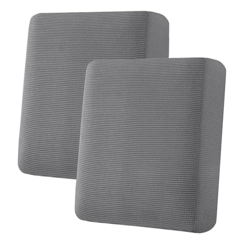 Super Stretch Individual Seat Cushion Covers Sofa Couch Slipcover Sets Thick Jacquard Textured Twill Fabric (2 Piece Medium Covers, Grey)