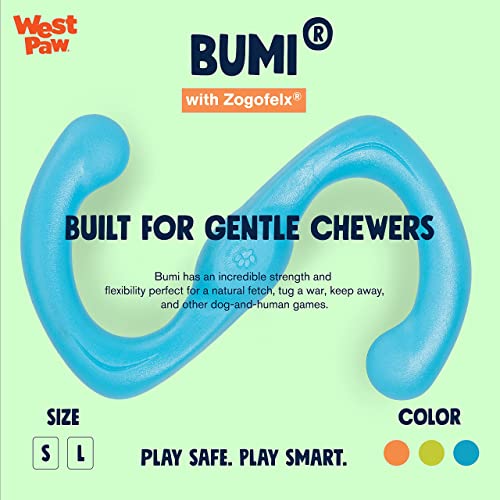 West Paw Zogoflex Bumi Dog Tug Toy – S-Shaped, Lightweight Chew Toys for Fetch, Play, Pet Exercise – Tug of War Soft Flinging Squishy Chewy Toy for Dogs – Guaranteed, Latex-Free, Large 9.5, Aqua Blue