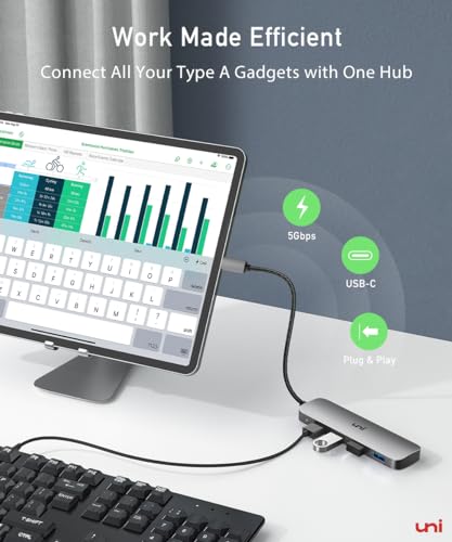 USB C to USB Hub Multiport Adapter, Aluminum 4 Ports USB C Splitter for Laptop, Slim Thunderbolt 3/4 Data USB Hub Compatible for MacBook Pro/Air, iPad Pro, Dell, Chromebook | Keyboard, Mouse, HDD