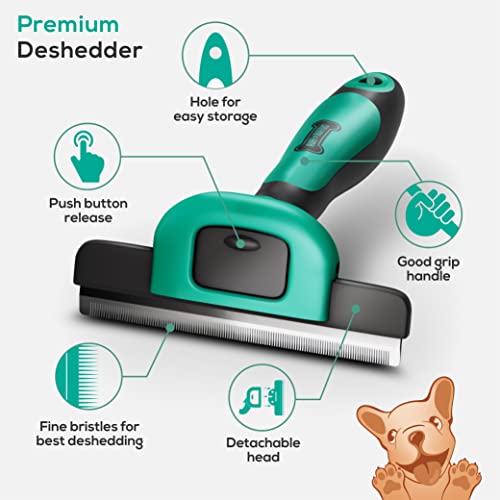 Ruff 'N Ruffus Deshedding Brush for Dogs & Cats - Reduces Shedding by up to 95% with Detachable Head & Non-Slip Grip, with Free Nail Clippers, Suitable for All Breeds