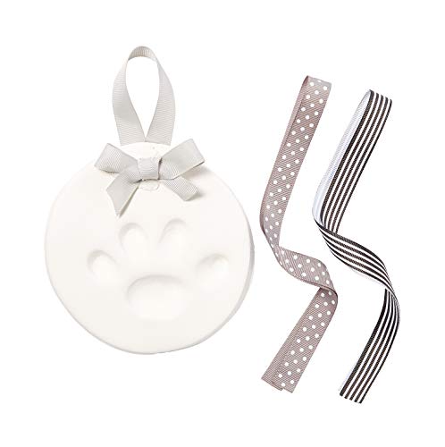Pet Paw Print Keepsake Ornament Kit - DIY Hanging Clay Keepsake for Dogs & Cats, Pet's First Christmas Ornament, Customized Family Ornament, 3 Ribbons