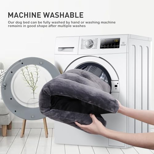 Dog Crate Bed Washable Dog Beds for Large Dogs Deluxe Thick Flannel Fluffy Comfy Kennel Pad Anti-Slip & Anti-Scratch Pet Sleeping Mat, 35 x 23 Inch, Gray