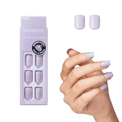 KISS No Glue Mani Press On Nails, Color, 'Picture Purplect', Violet, Short Size, Squoval Shape, Includes 30 Nails, Prep Pad, Instructions Sheet, 1 Manicure Stick, 1 Mini File